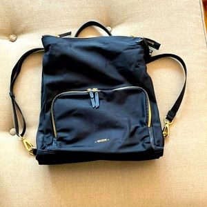 Tumi NWOT black nylon with leather trim backpack